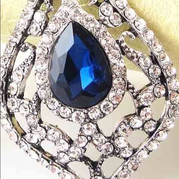 Sapphire Crystal and Rhinestone Drop Earrings - Picture 2 of 3